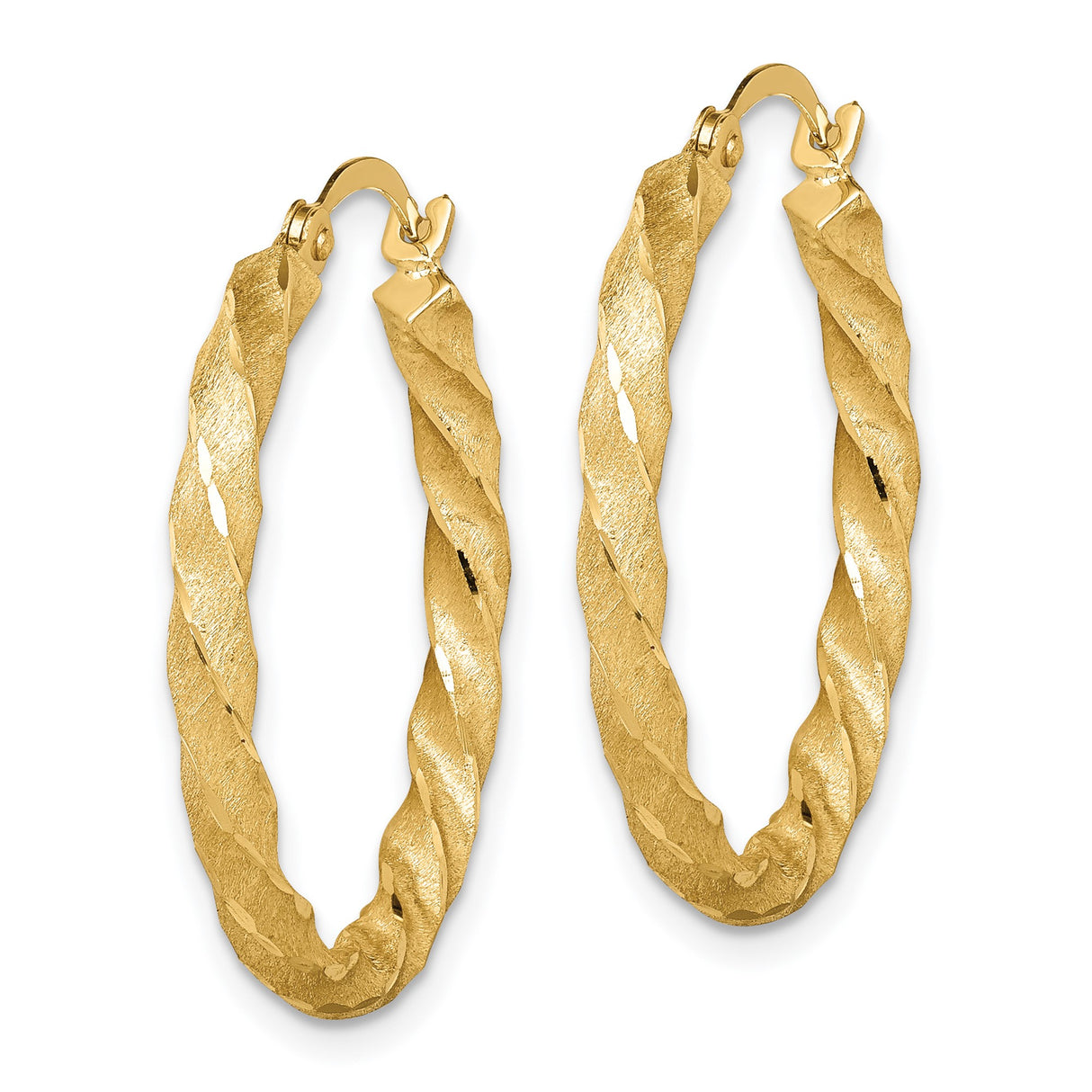 14k Yellow Gold Twisted Hoop Earrings, Textured and Polished Classic Lightweight Hoops