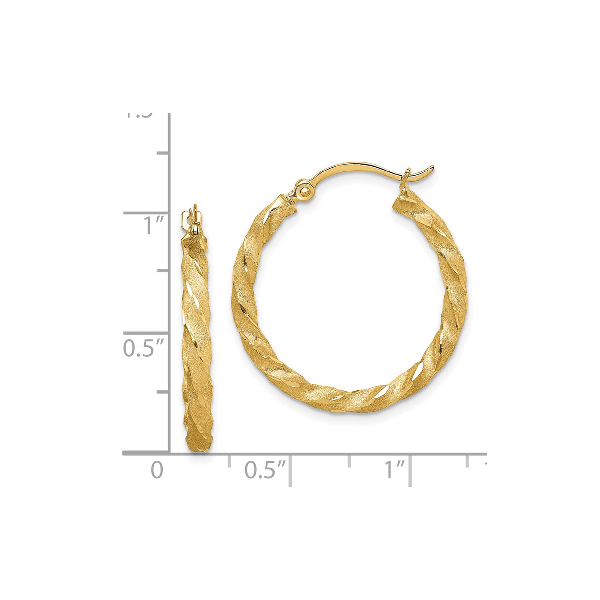 14k Yellow Gold Twisted Hoop Earrings, Textured and Polished Classic Lightweight Hoops