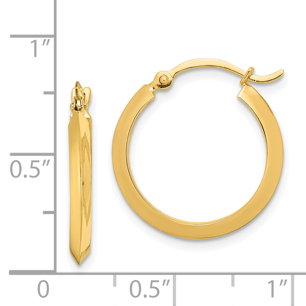 14k Yellow Gold Hoop Earrings, Classic Round Design with Polished Finish and Flat Edge