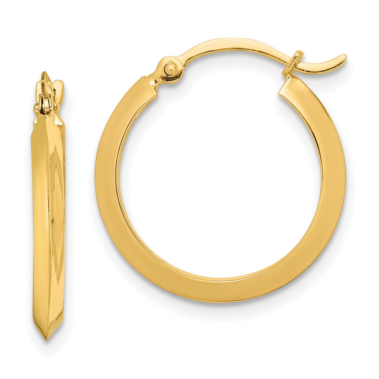 14k Yellow Gold Hoop Earrings, Classic Round Design with Polished Finish and Flat Edge