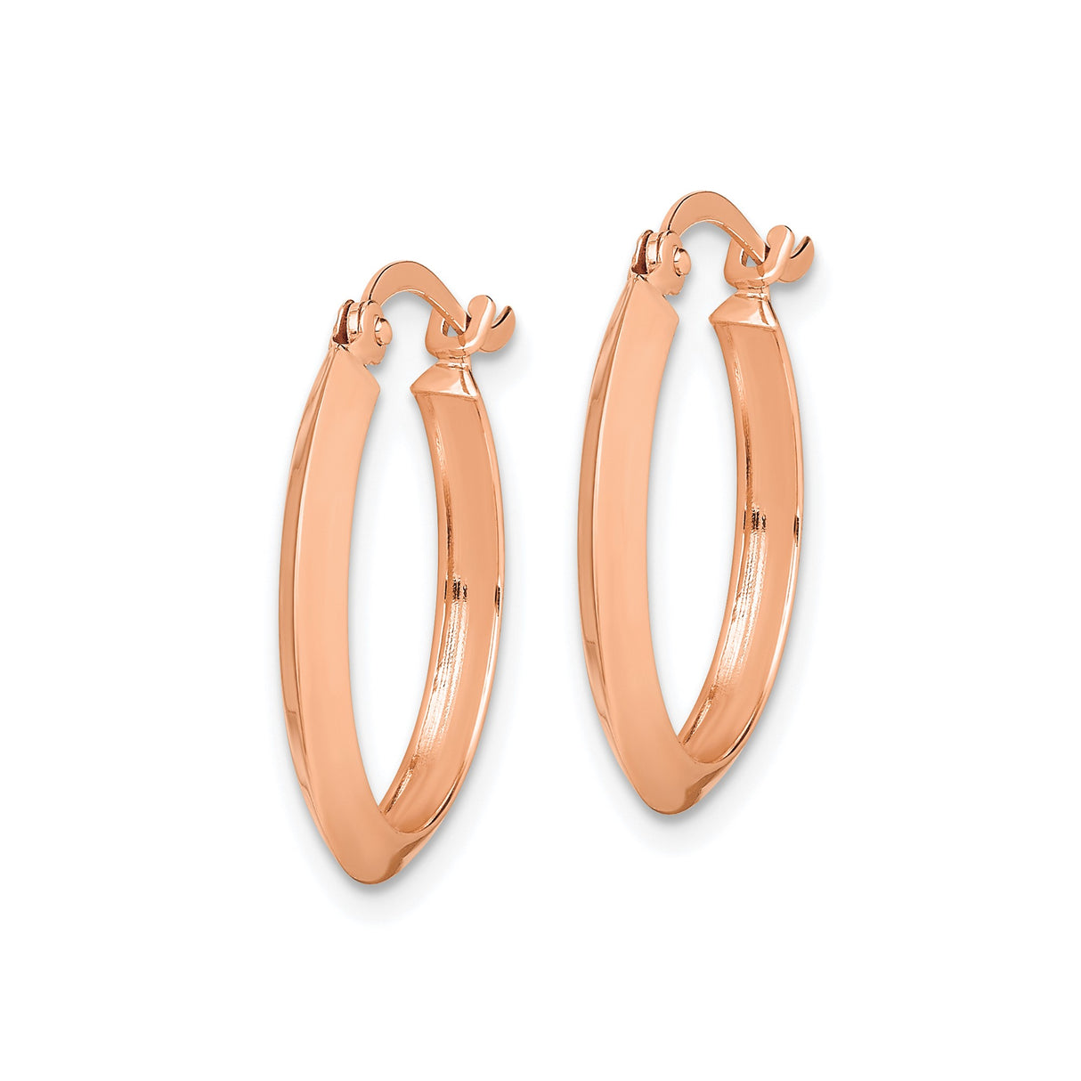 14k Rose Gold Hoop Earrings, Flat Edge Minimalist Polished Design for Women