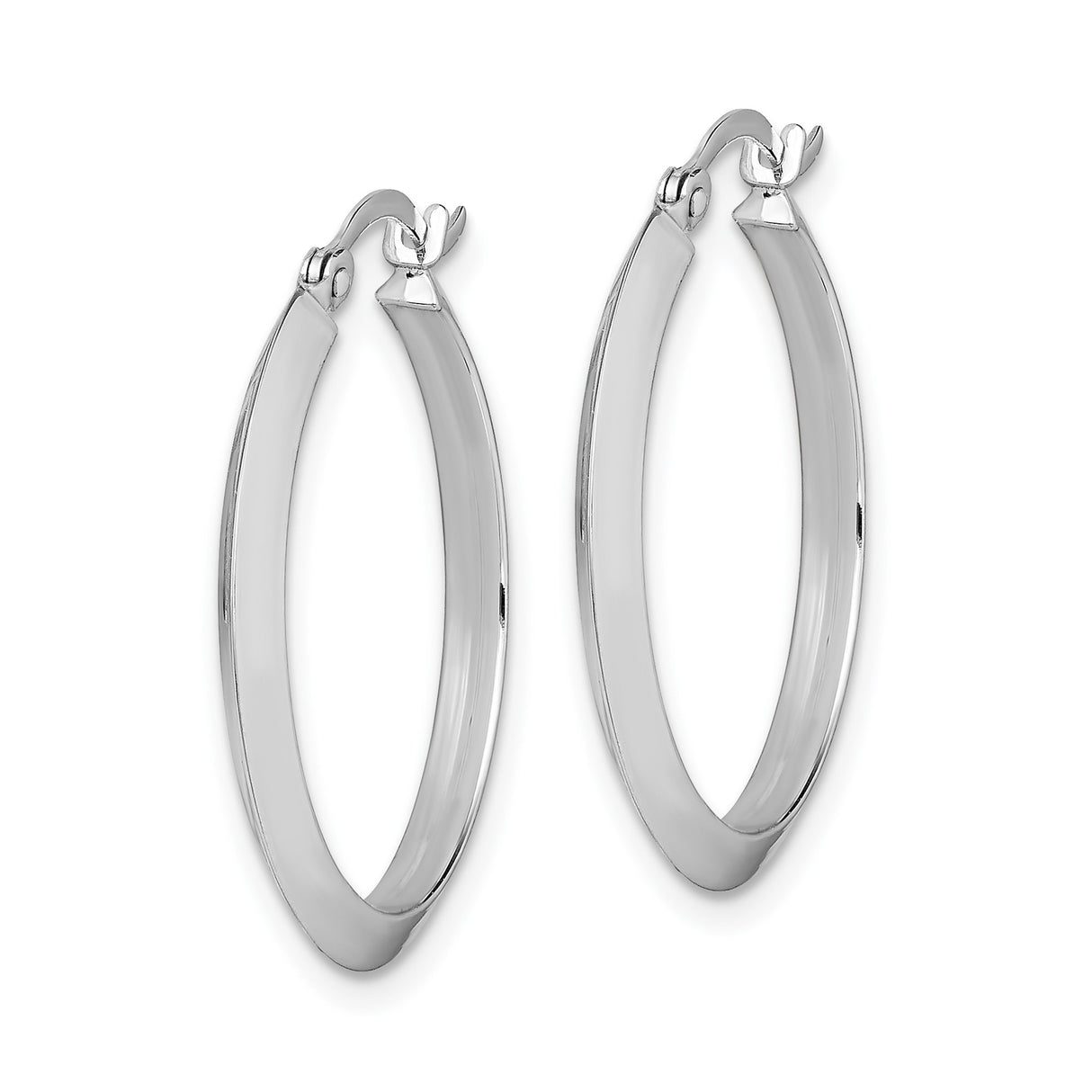 14k White Gold Hoop Earrings, Flat Edge Polished Finish, Lightweight Minimalist Design
