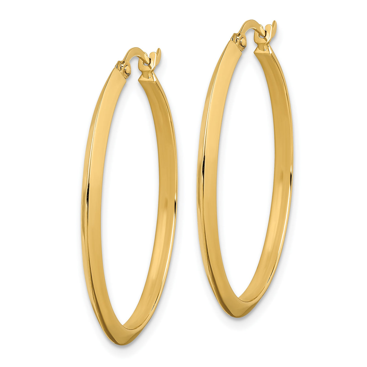 14k Yellow Gold Hoop Earrings, Sleek Flat Edge, Polished Minimalist Style for Women