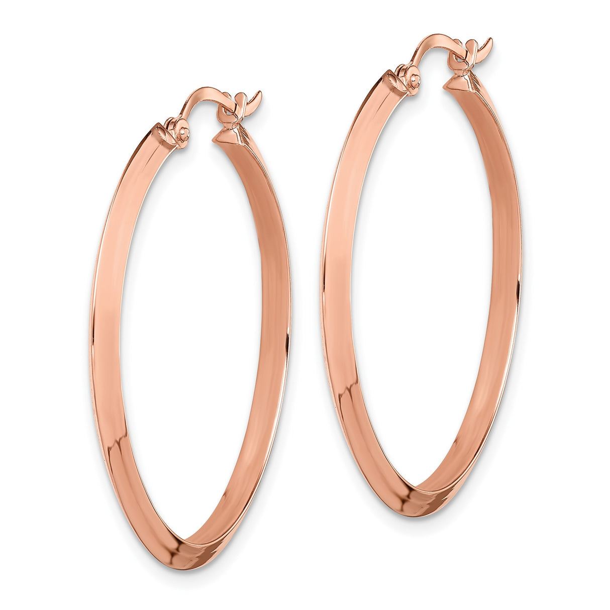 14k Rose Gold Hoop Earrings, Sleek Modern Tapered Edge Design, High-Polish Finish, Lightweight Style