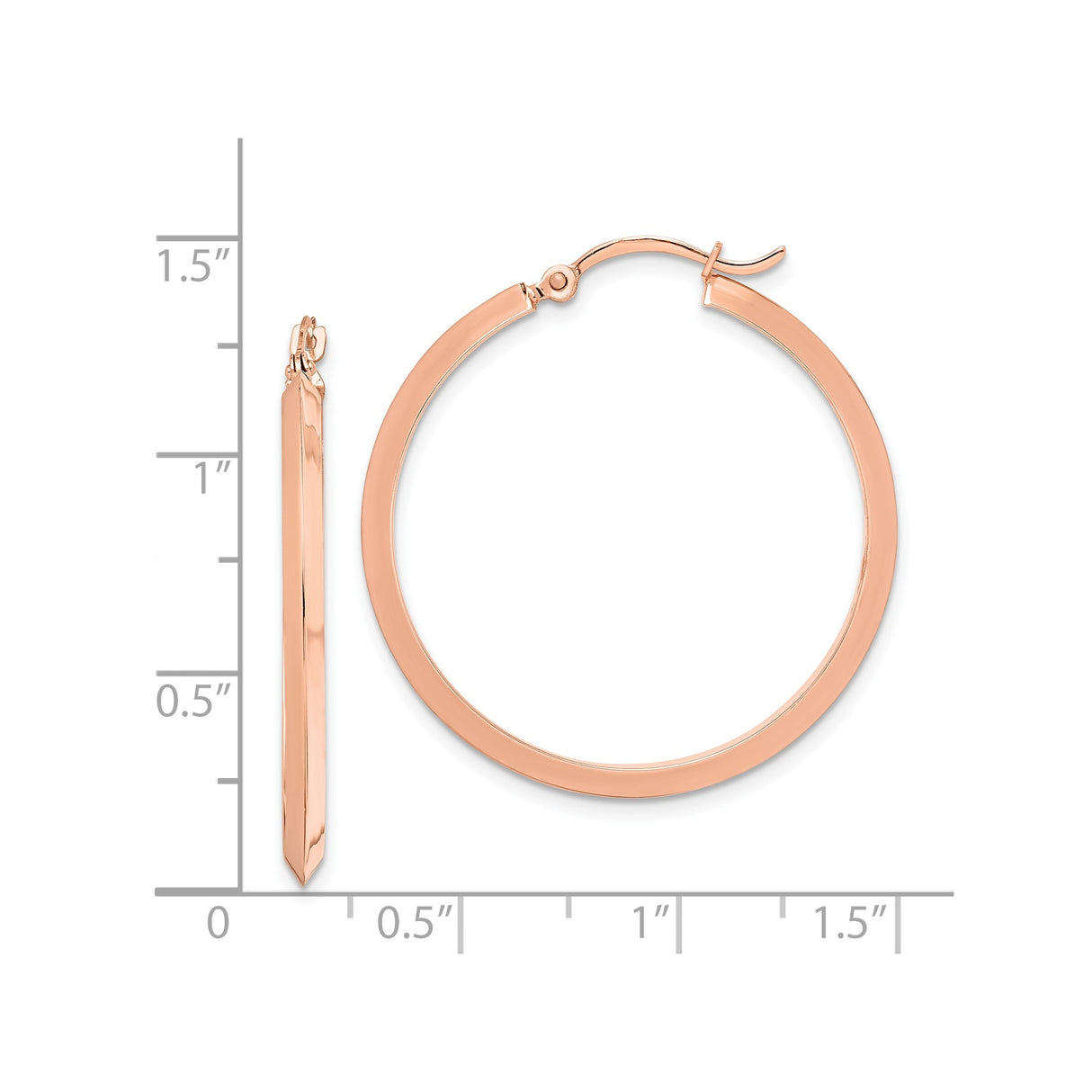 14k Rose Gold Hoop Earrings, Sleek Modern Tapered Edge Design, High-Polish Finish, Lightweight Style