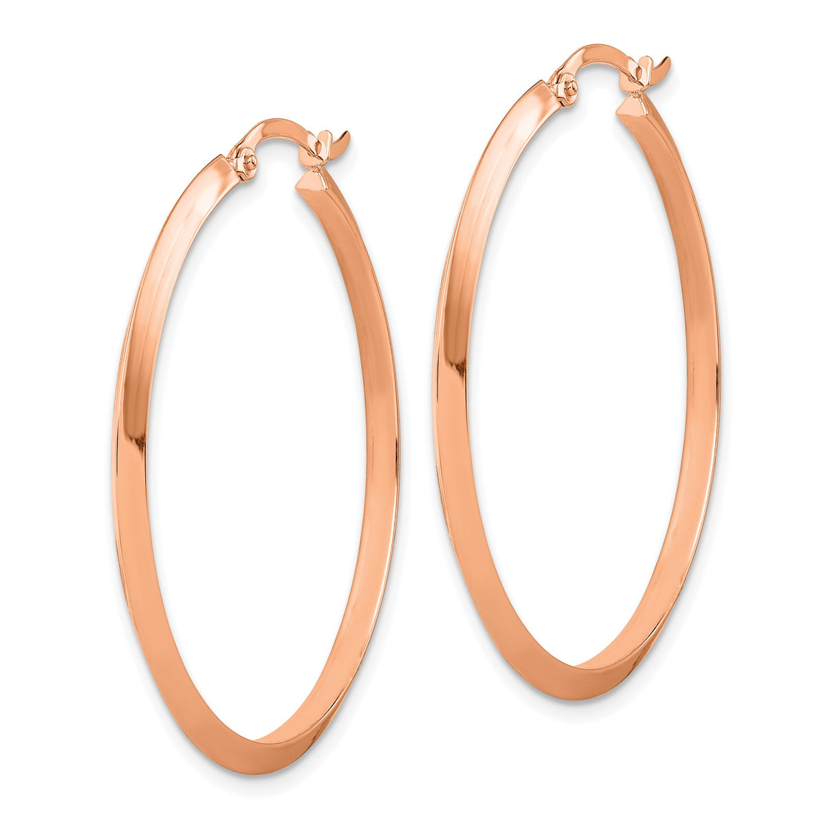 14k Rose Gold Hoop Earrings, Lightweight Tapered Design with High Polish Finish, Minimalist Style