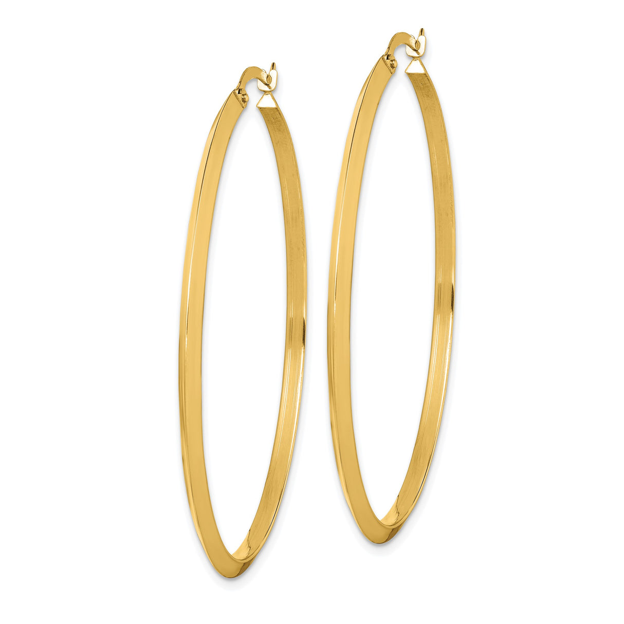 14k Yellow Gold Hoop Earrings with Flat Edge Design, Hinged Closure, Minimalist Style