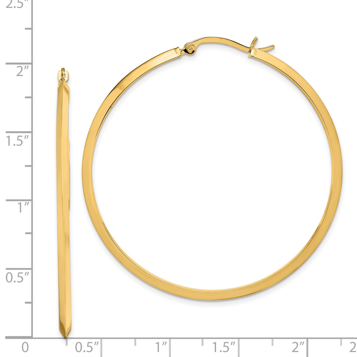 14k Yellow Gold Hoop Earrings with Flat Edge Design, Hinged Closure, Minimalist Style