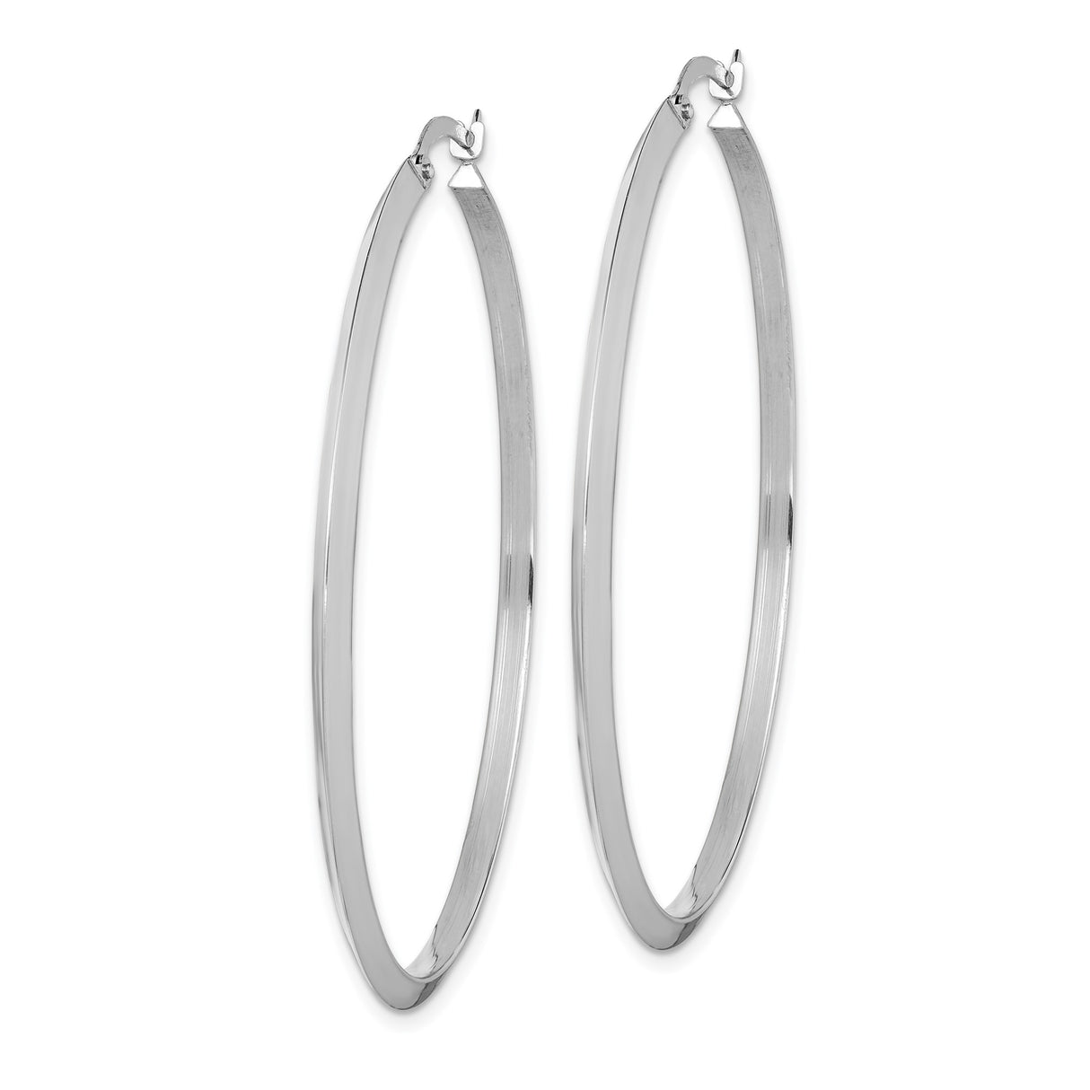 14k White Gold Hoop Earrings, Lightweight Flat-Edge Modern Hoops, High Polish Finish