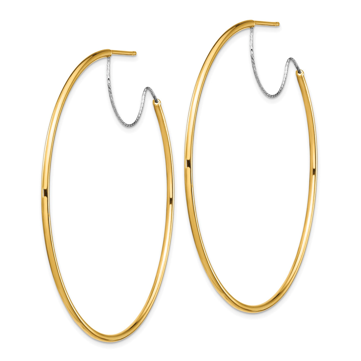 14k Two Tone Gold Hoop Earrings, Large Round Lightweight Design for Women