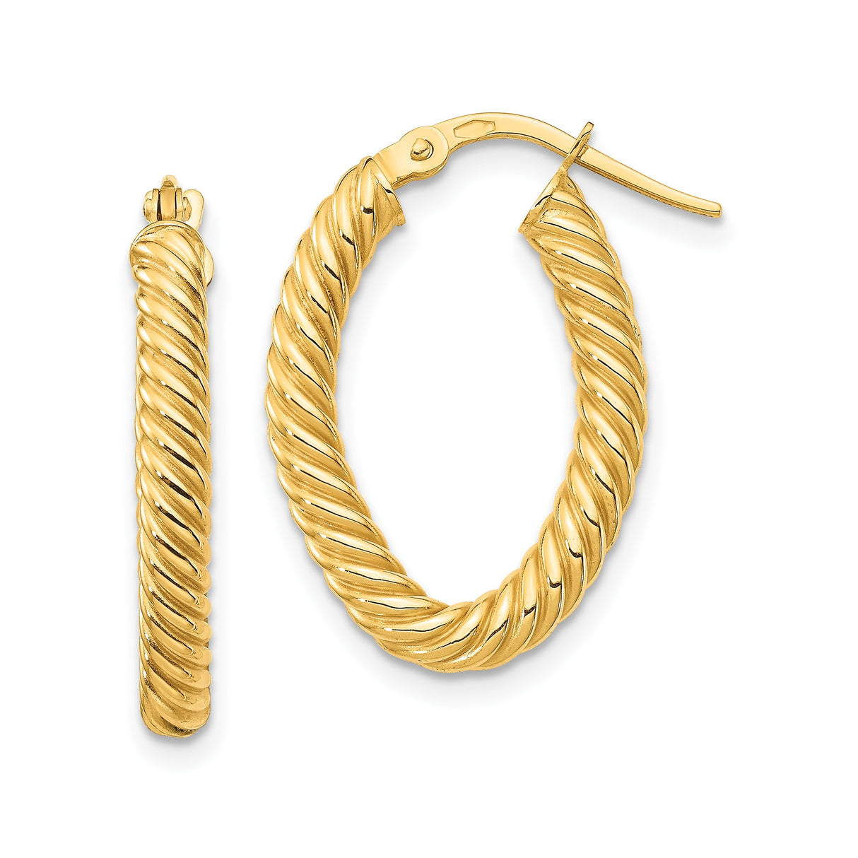 14k Yellow Gold Twisted Hoop Earrings, Medium Rope Design, Polished Chunky Style for Women