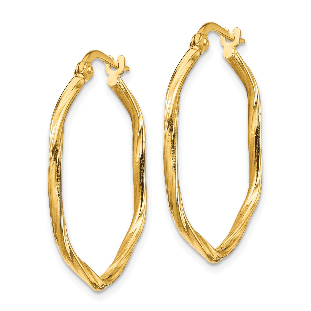 14k Yellow Gold Hoop Earrings, Twisted Square Design, Modern Geometric Style for Women