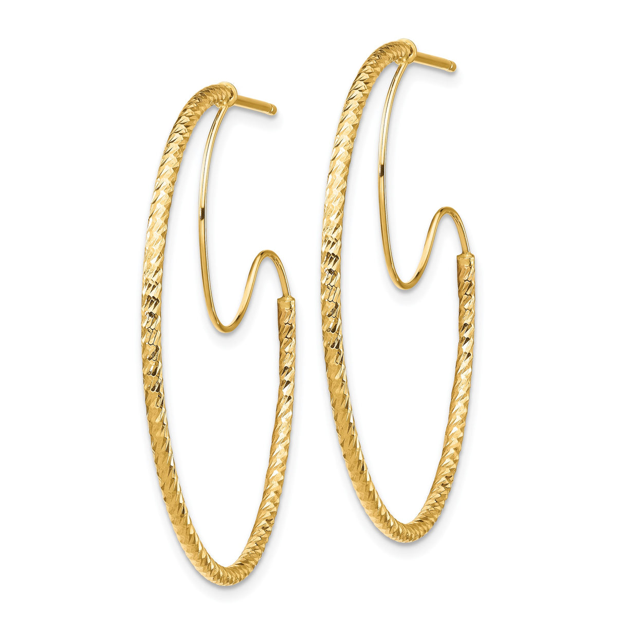 14k Yellow Gold Hoop Earrings, Textured Diamond Cut with Polished Finish