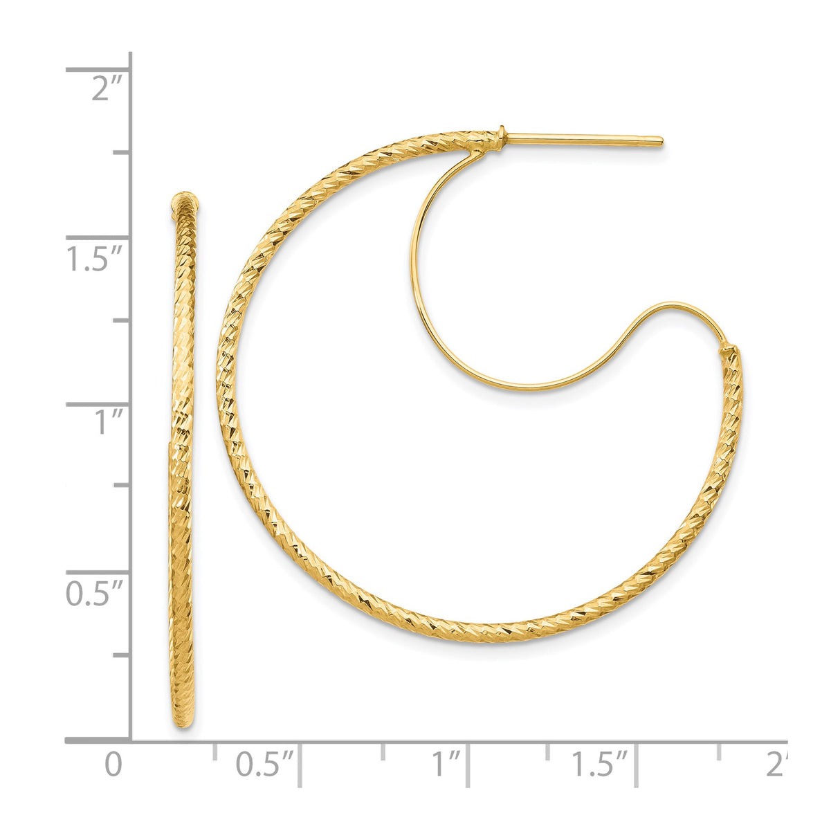 14k Yellow Gold Hoop Earrings, Textured Diamond Cut with Polished Finish