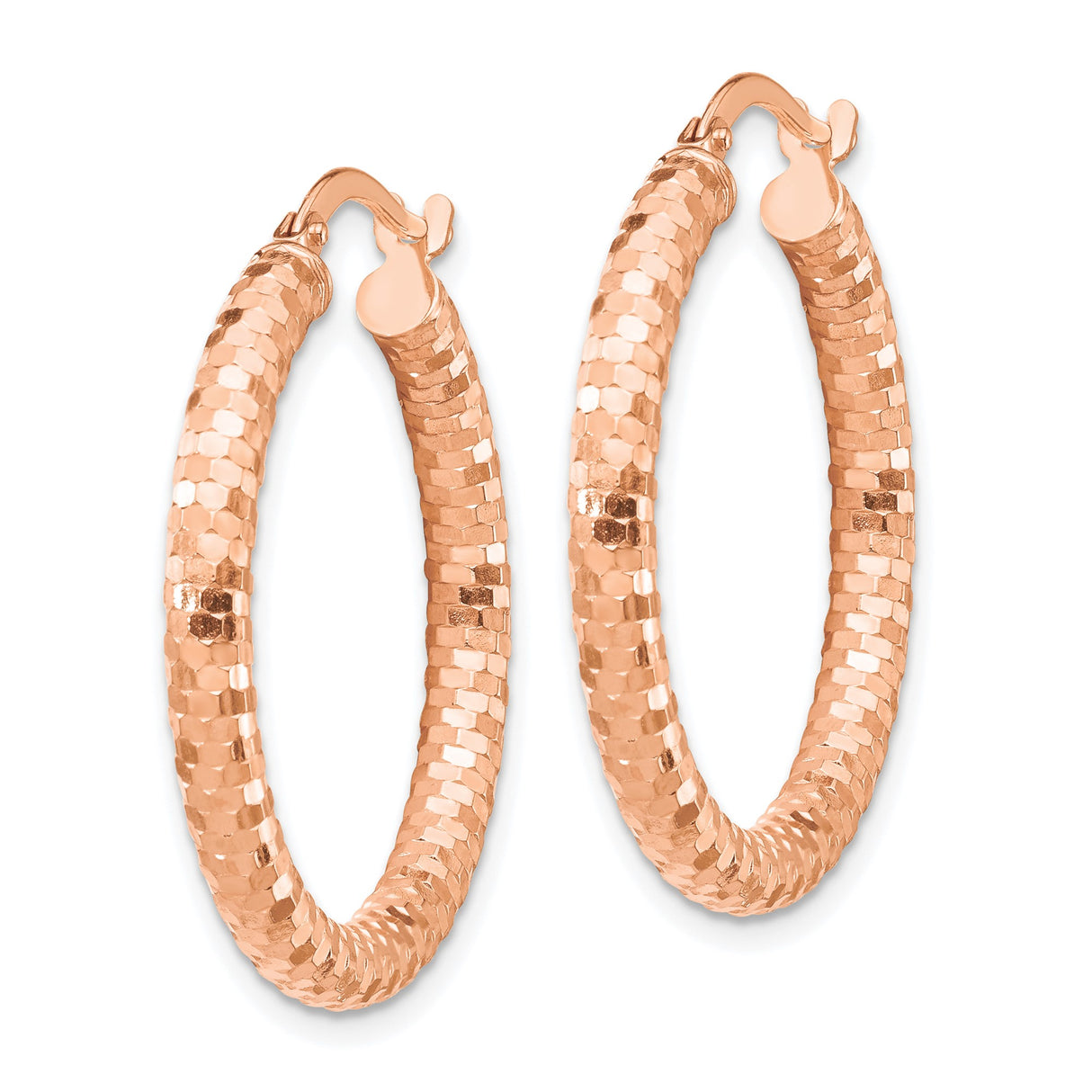 14k Rose Gold Hoop Earrings, Diamond-Cut Textured Sparkle Finish, Medium Large Fashion Style
