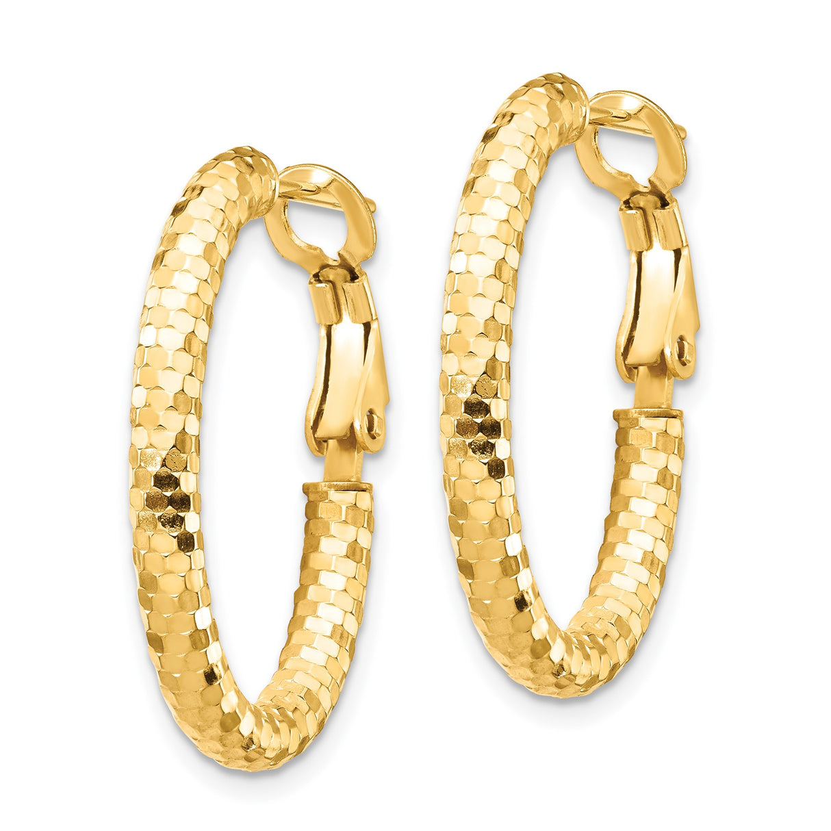 14k Yellow Gold Hoop Earrings with Sculpted Scale Pattern and Diamond Cut Finish