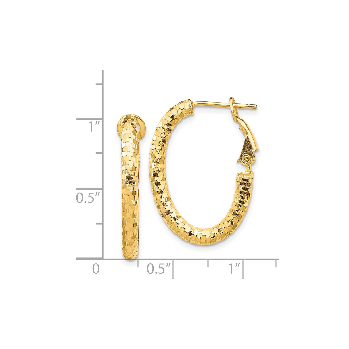 14k Yellow Gold Hoop Earrings with Sculpted Scale Pattern and Diamond Cut Finish