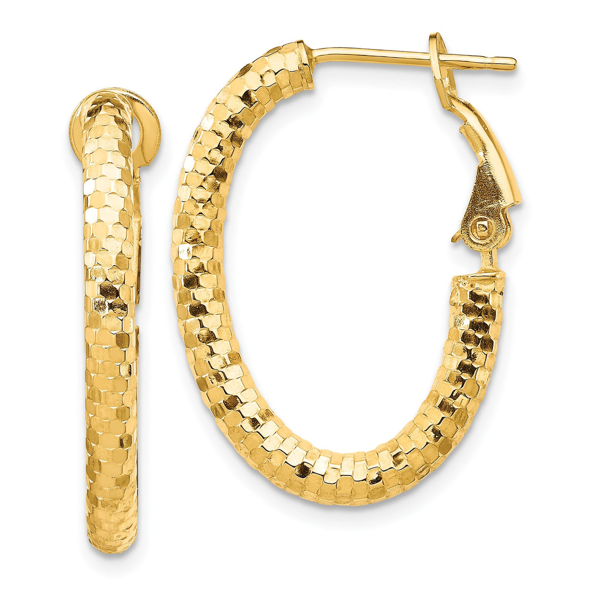 14k Yellow Gold Hoop Earrings with Sculpted Scale Pattern and Diamond Cut Finish
