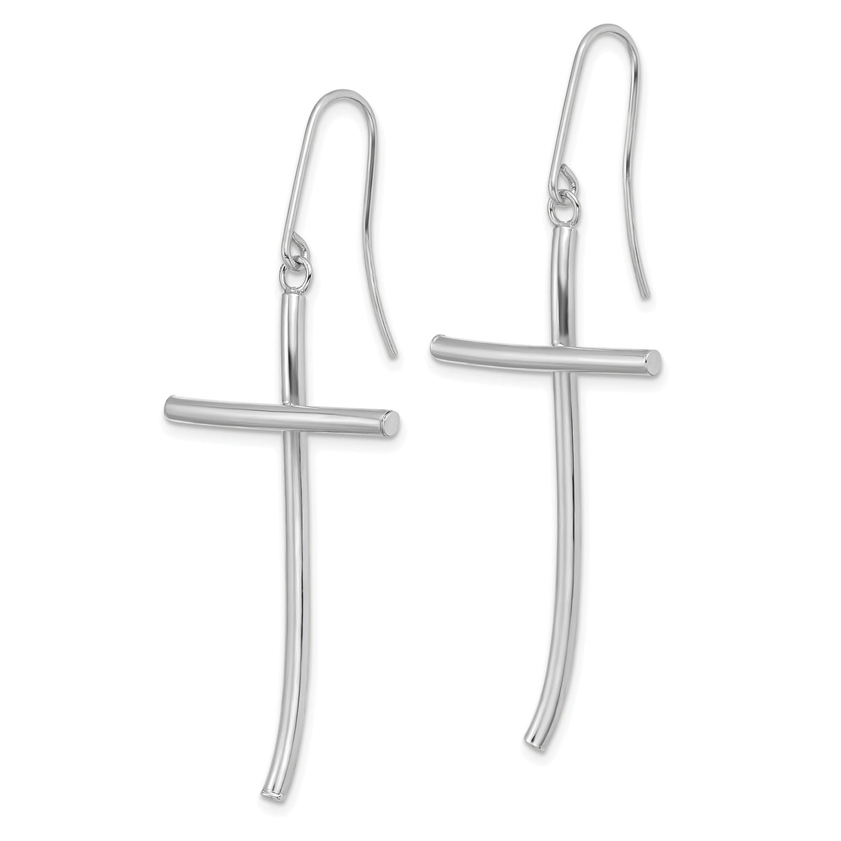 14k White Gold Cross Dangle Earrings, Minimalist Christian Drop Style for Women