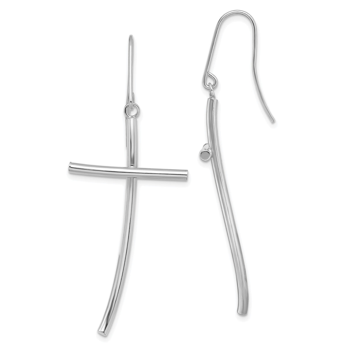 14k White Gold Cross Dangle Earrings, Minimalist Christian Drop Style for Women