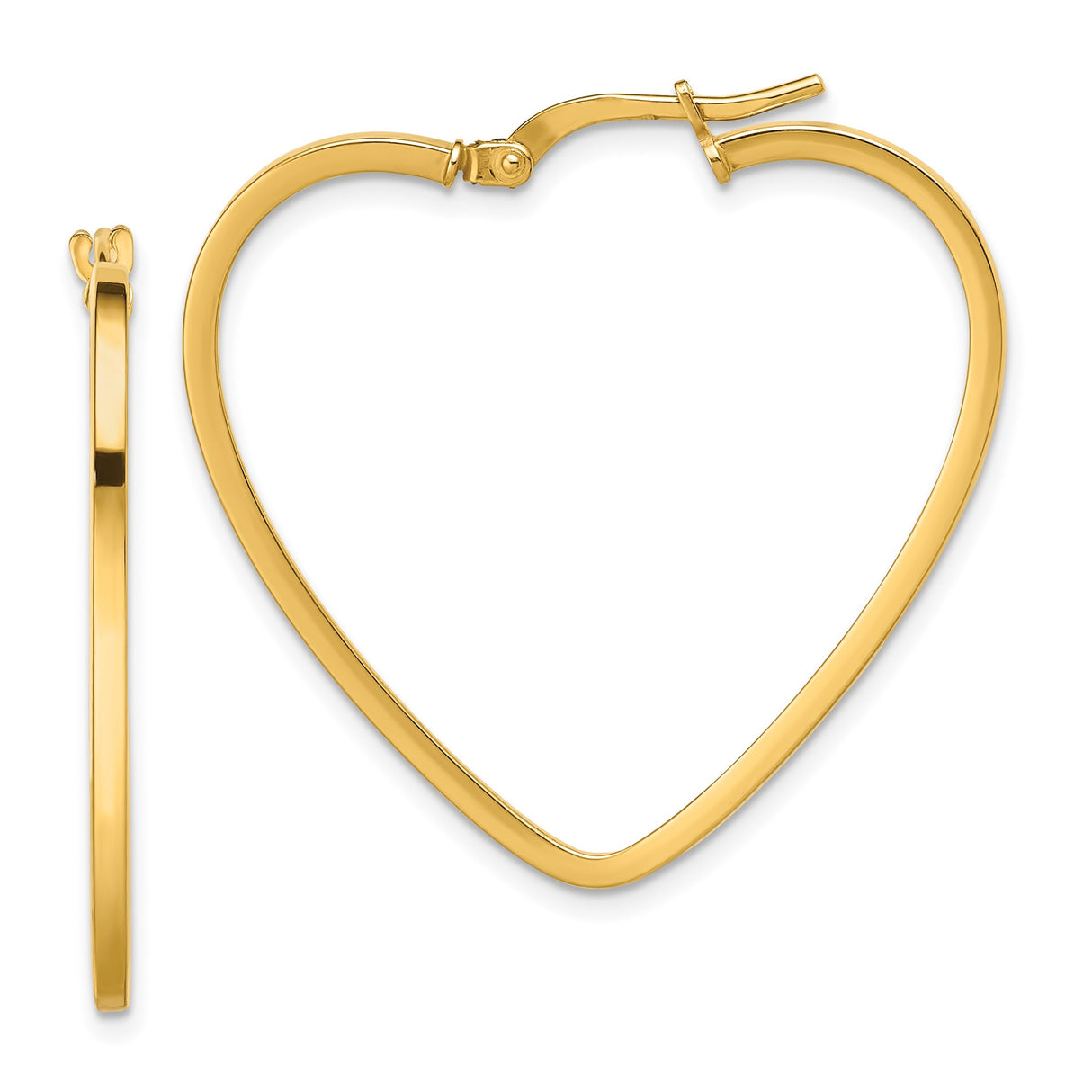 14k Yellow Gold Heart Shaped Hoop Earrings, Lightweight Minimalist Design for Women
