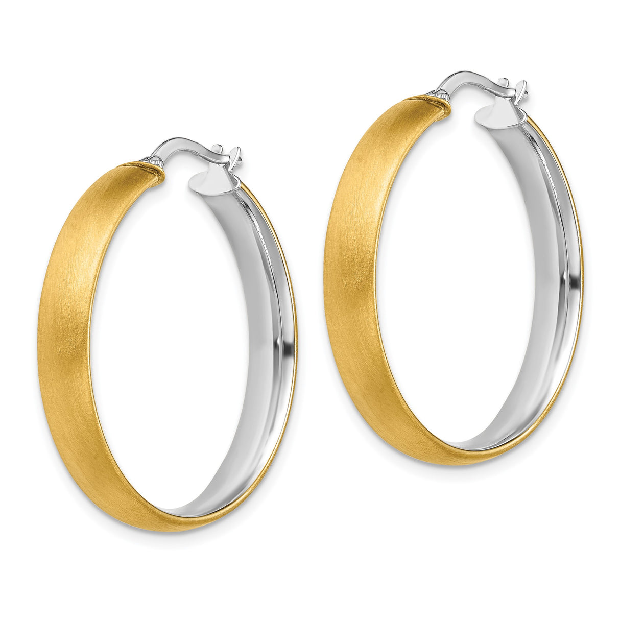 14k Yellow Gold Hoop Earrings, Two-Tone Polished and Brushed Finish, Modern Design for Women