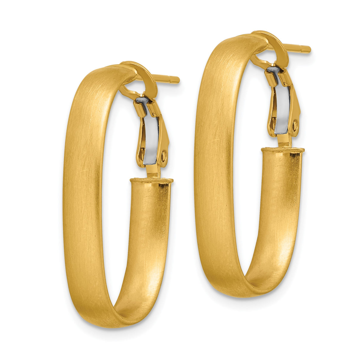 14k Yellow Gold Oval Hoop Earrings, Brushed Finish Minimalist Lightweight Hoops for Women