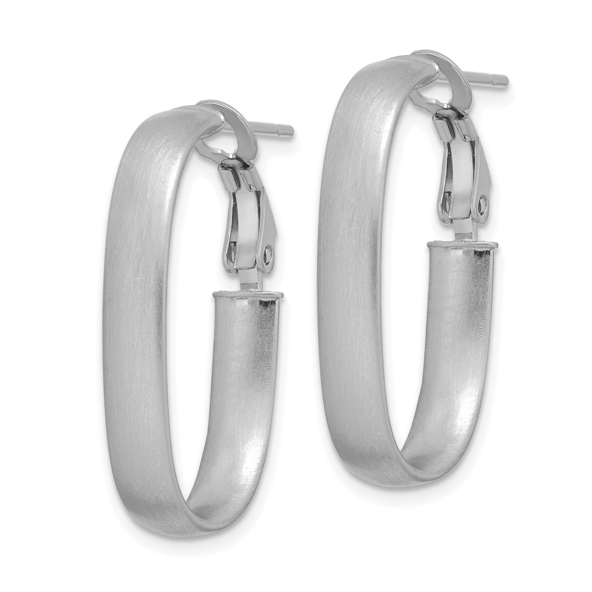 14k White Gold Oval Hoop Earrings with Brushed Matte Finish, Lightweight Modern Design