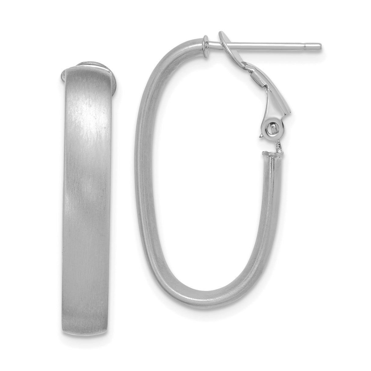 14k White Gold Oval Hoop Earrings with Brushed Matte Finish, Lightweight Modern Design