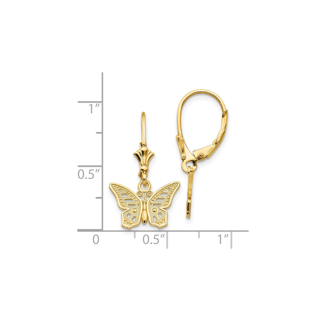 14k Yellow Gold Dangle Earrings with Intricate Butterfly Charms, Nature-Inspired Design for Women