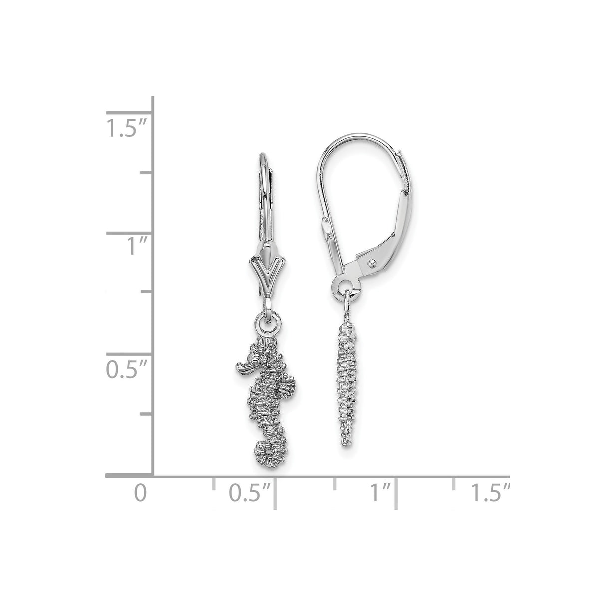 14k White Gold Seahorse Dangle Earrings, Nautical Ocean Theme for Women