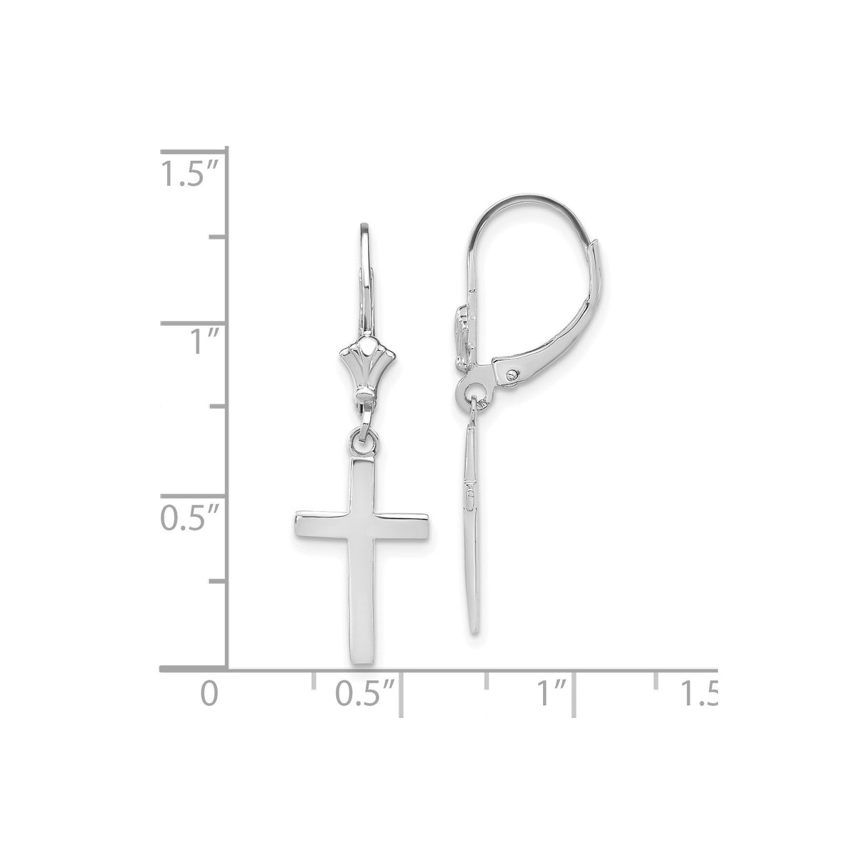 14k White Gold Cross Dangle Earrings, Leverback Christian Faith Jewelry for Women