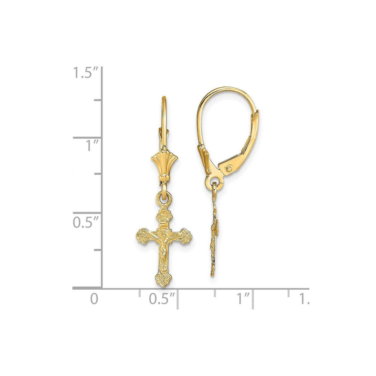 14k Yellow Gold Crucifix Cross Pendant with Ornate Baroque Design for Men and Women