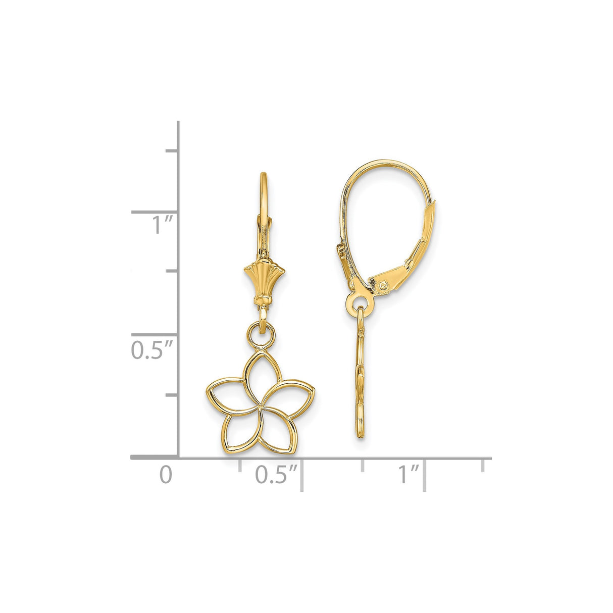 14k Yellow Gold Dangle Earrings with Openwork Five Petal Flower Design for Women