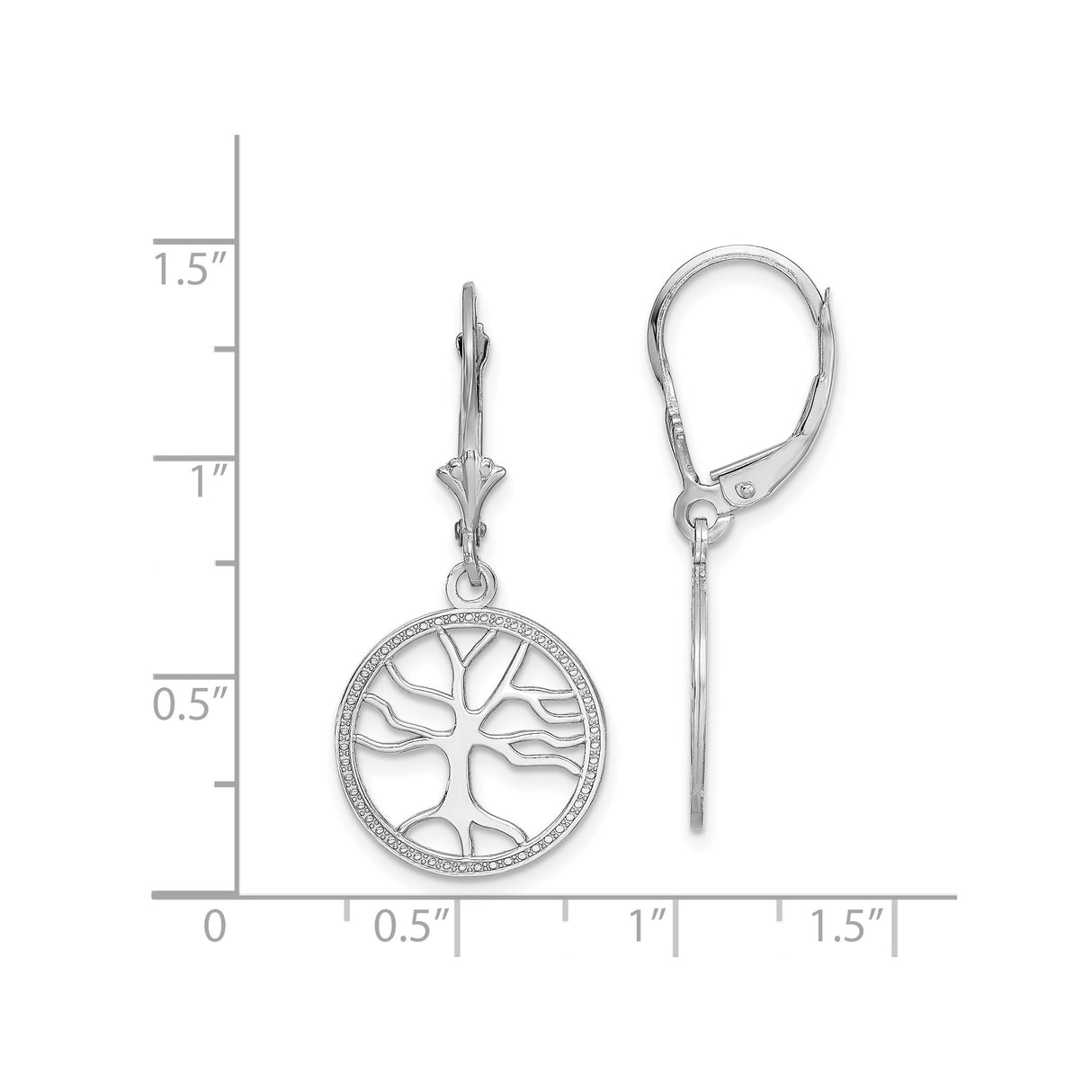 14k White Gold Leverback Dangle Earrings, Tree of Life Design, Celtic Spiritual Jewelry for Women