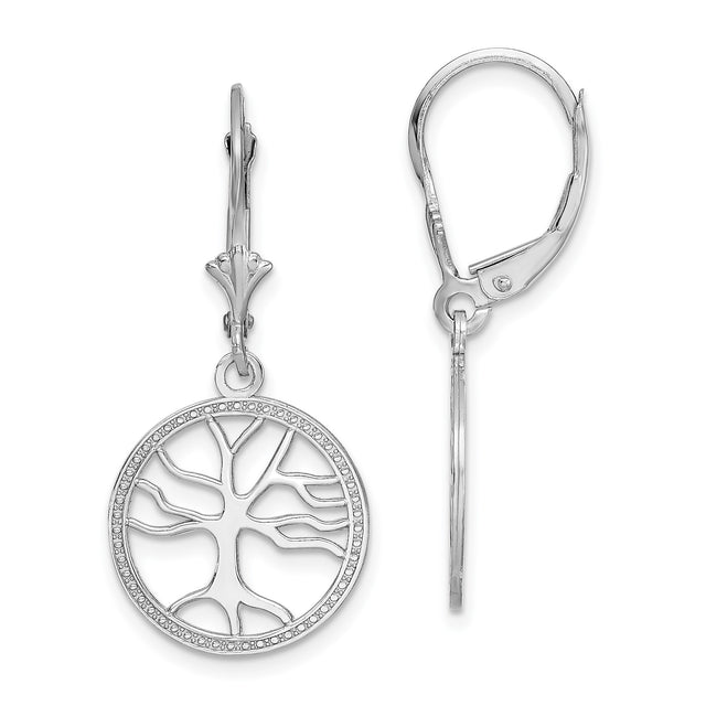 14k White Gold Leverback Dangle Earrings, Tree of Life Design, Celtic Spiritual Jewelry for Women
