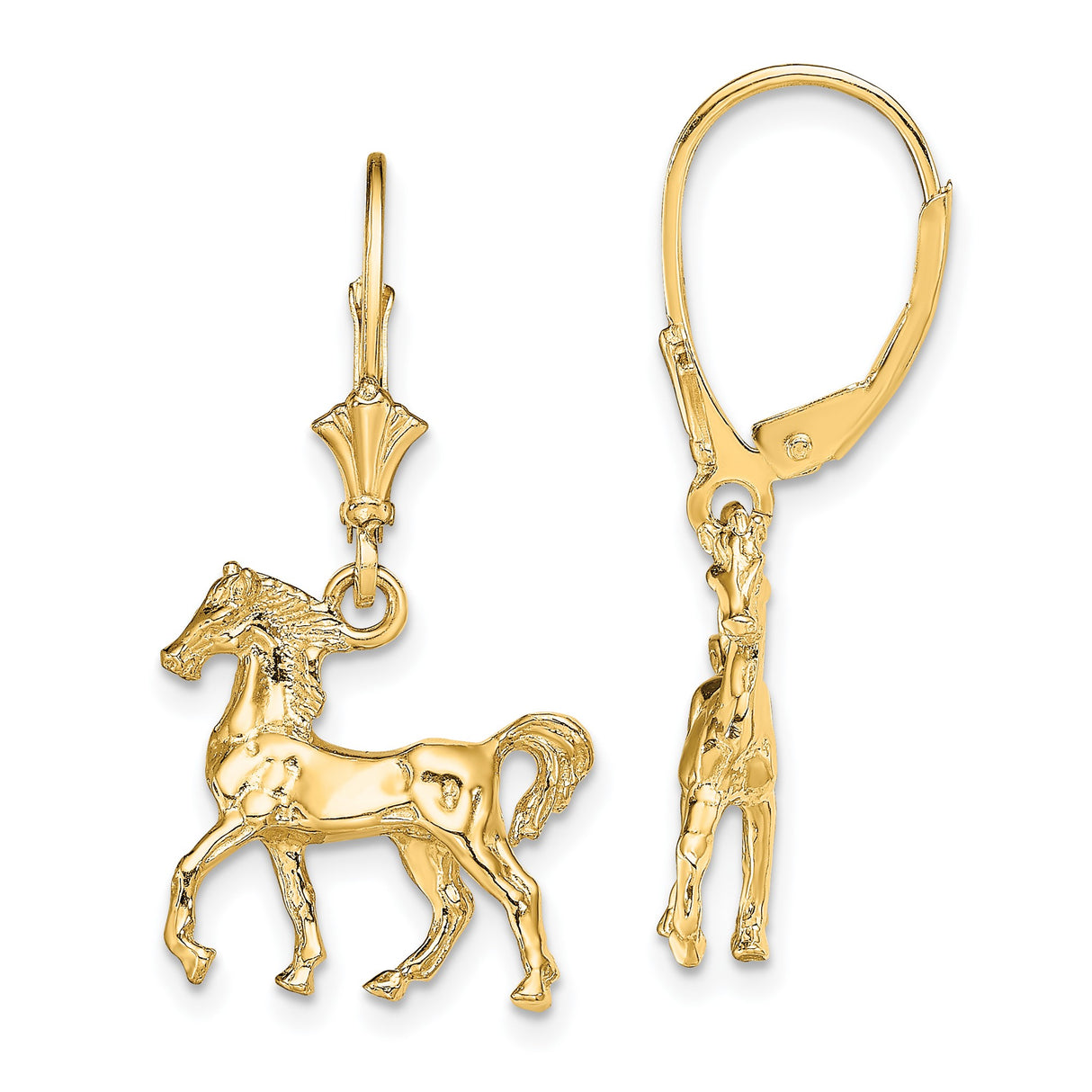 14k Yellow Gold Horse Dangle Earrings, Galloping Equestrian Charms, Western Animal Theme