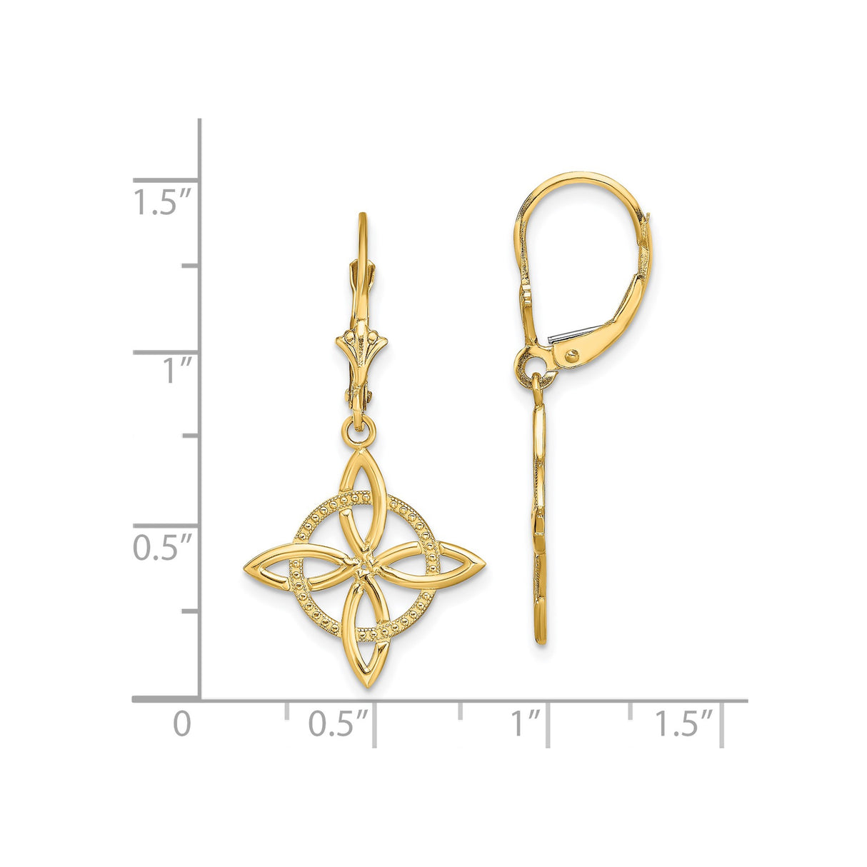14k Yellow Gold Dangle Earrings with Celtic Knot Floral Design and Leverback Closure