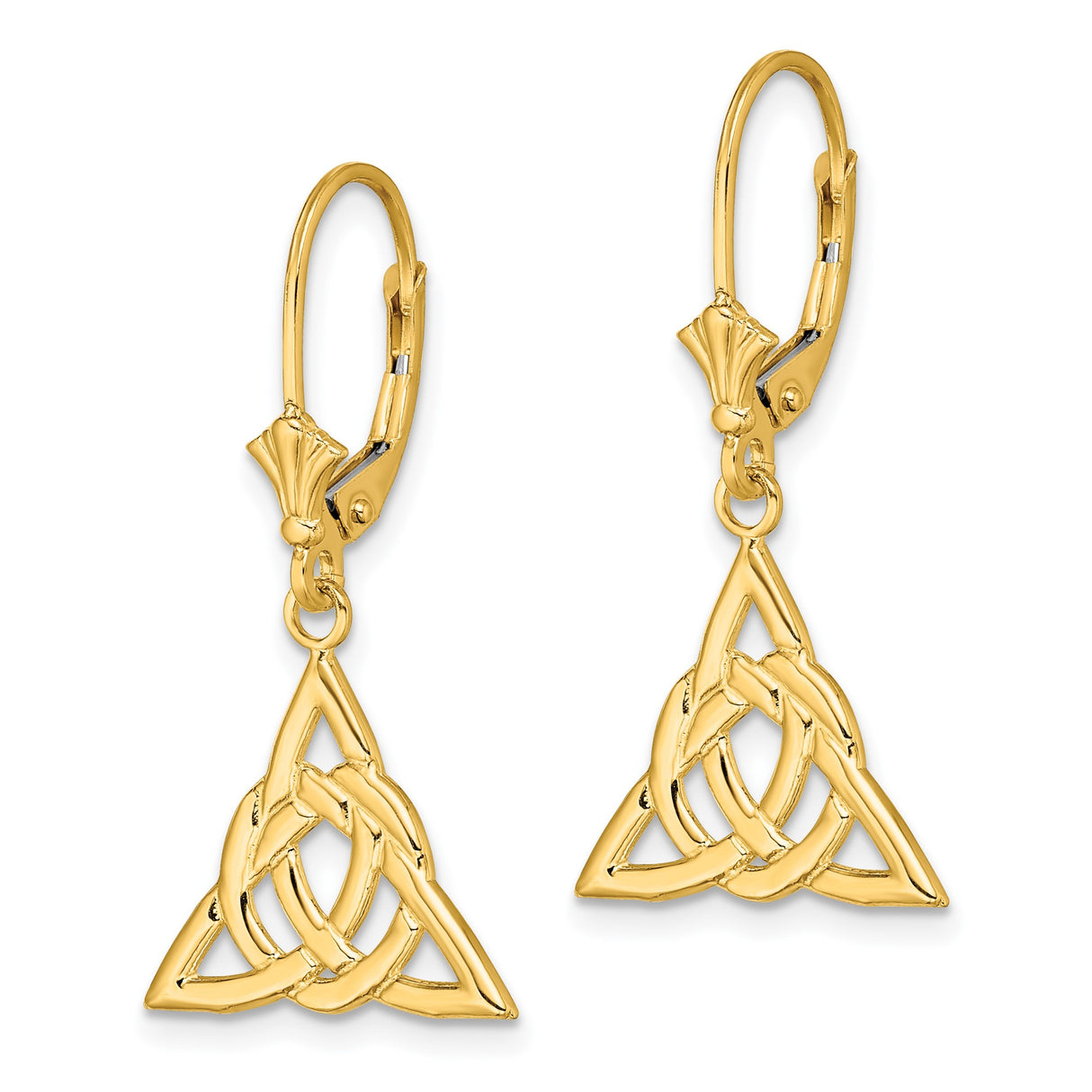 14k Yellow Gold Celtic Dangle Earrings, Openwork Triquetra Knot Design, Leverback Closure
