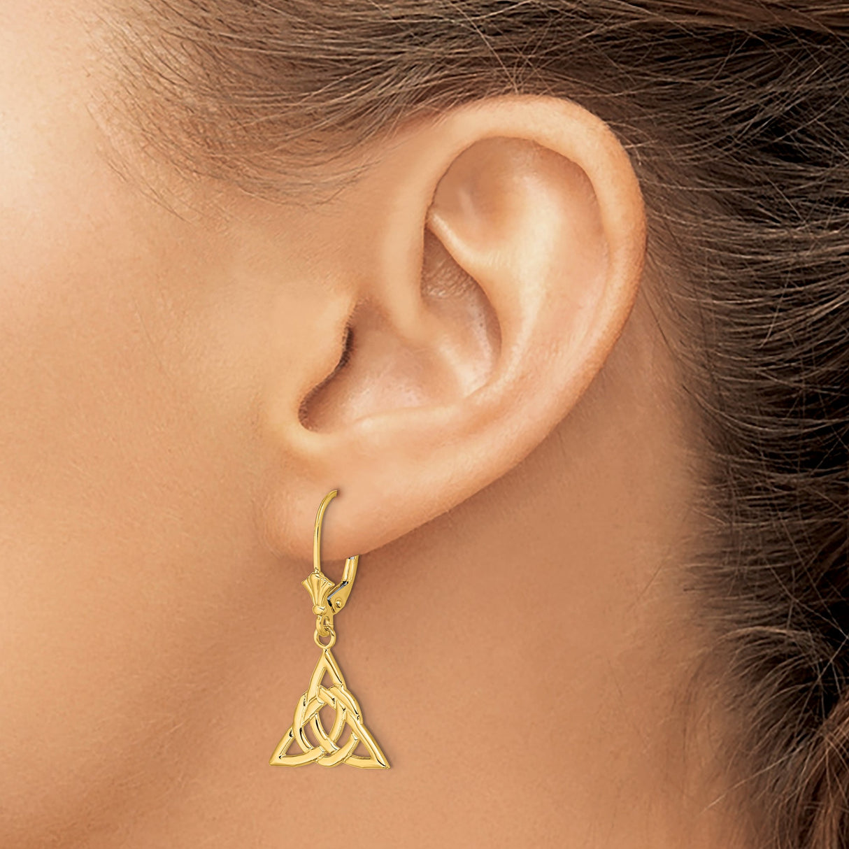 14k Yellow Gold Celtic Dangle Earrings, Openwork Triquetra Knot Design, Leverback Closure