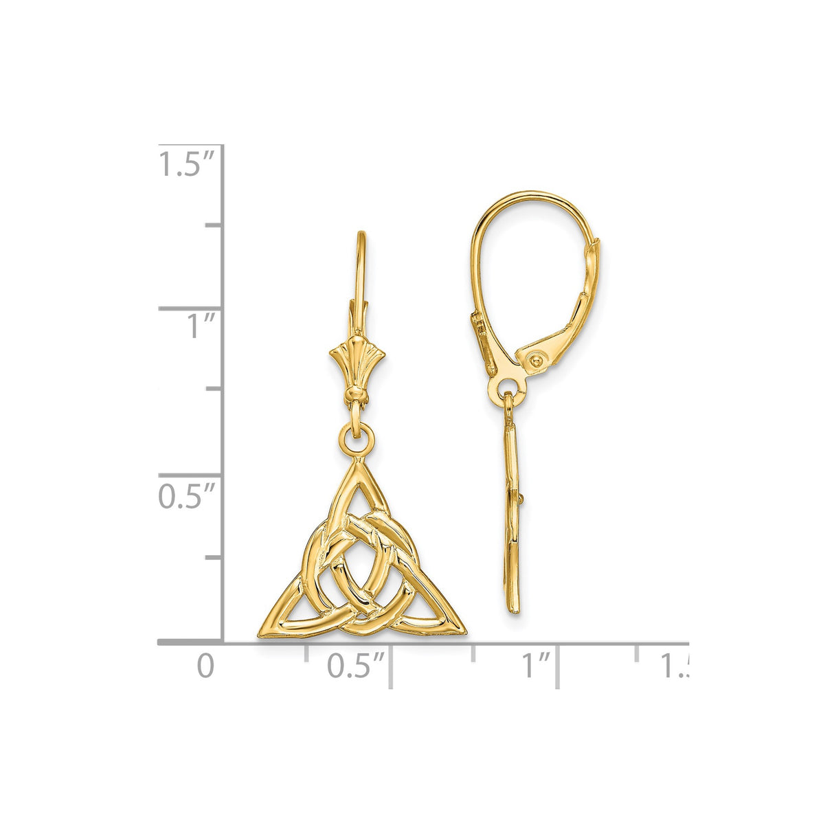 14k Yellow Gold Celtic Dangle Earrings, Openwork Triquetra Knot Design, Leverback Closure