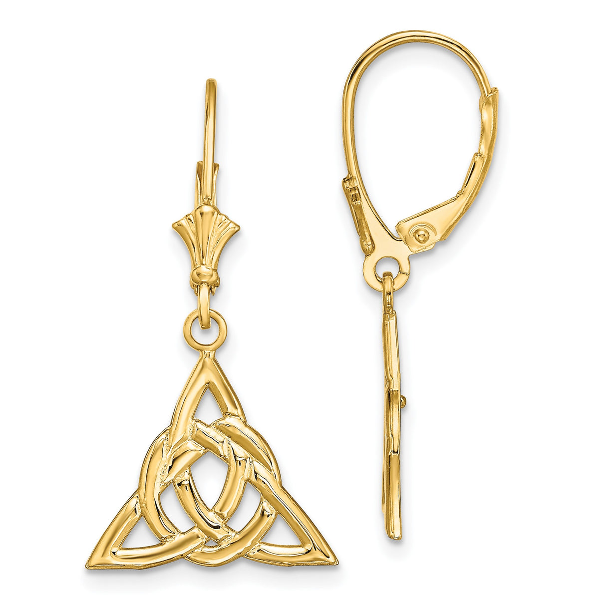 14k Yellow Gold Celtic Dangle Earrings, Openwork Triquetra Knot Design, Leverback Closure