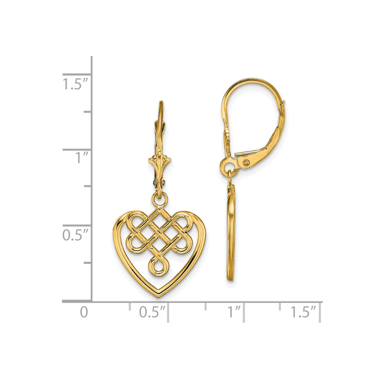 14k Yellow Gold Dangle Earrings with Open Heart and Celtic Knot Design