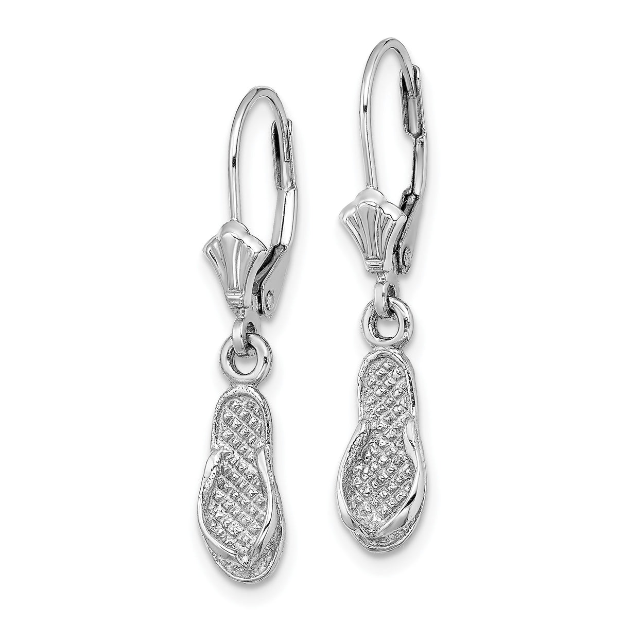 14k White Gold Dangle Earrings with Flip Flop Sandal Charms, Beach Vacation Style