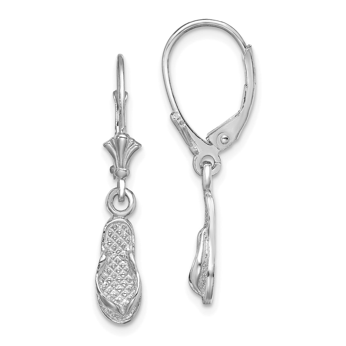 14k White Gold Dangle Earrings with Flip Flop Sandal Charms, Beach Vacation Style