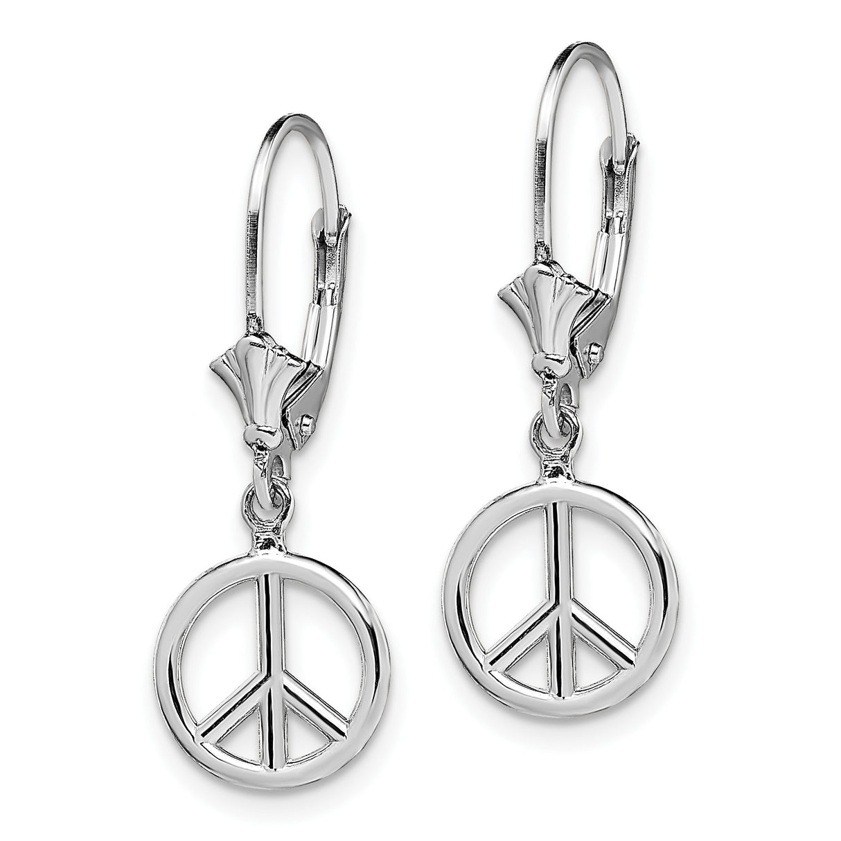14k White Gold Dangle Earrings, Peace Sign Open Circle Design, Retro Boho Style for Women