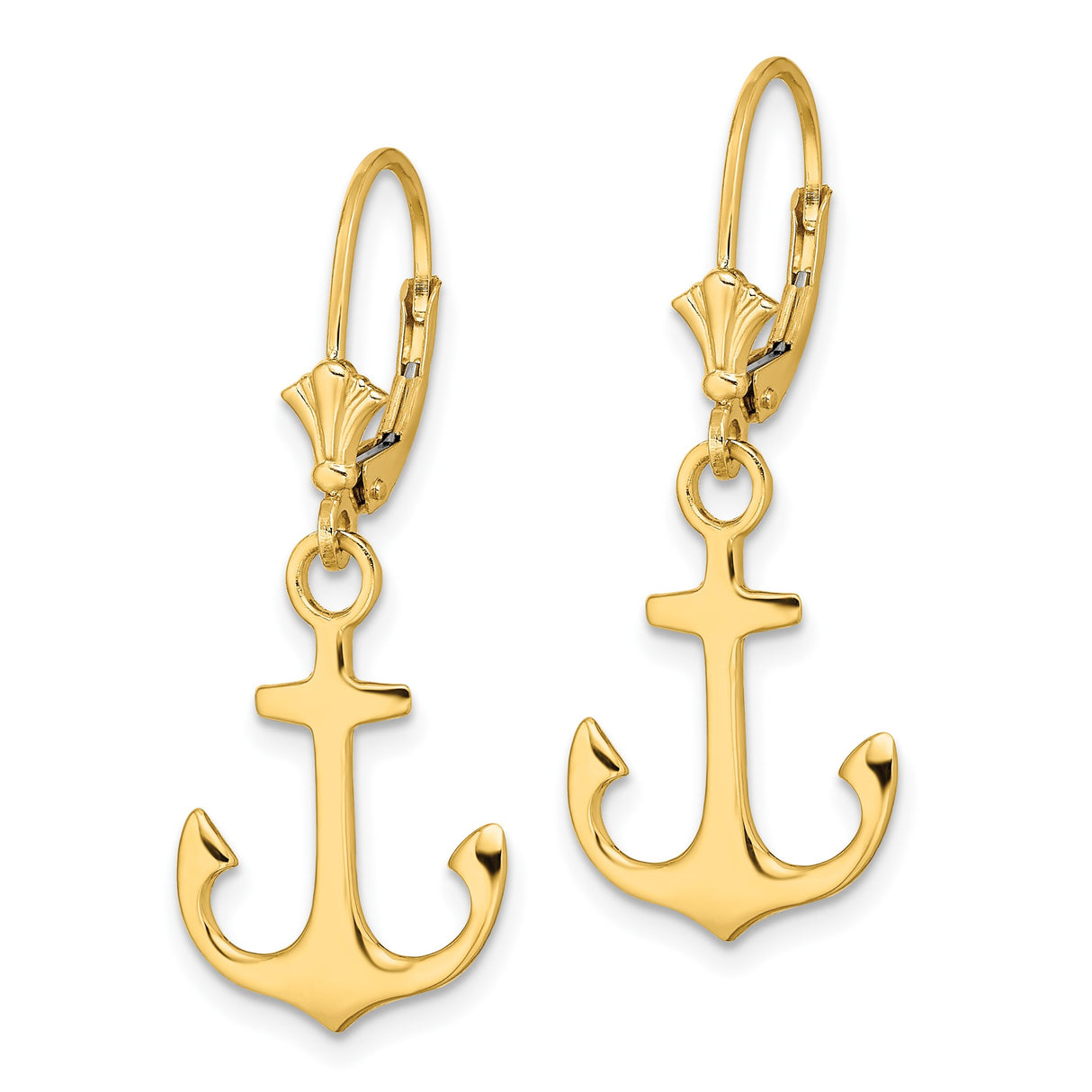 14k Yellow Gold Anchor Dangle Leverback Earrings, Nautical Christian Faith Jewelry for Women