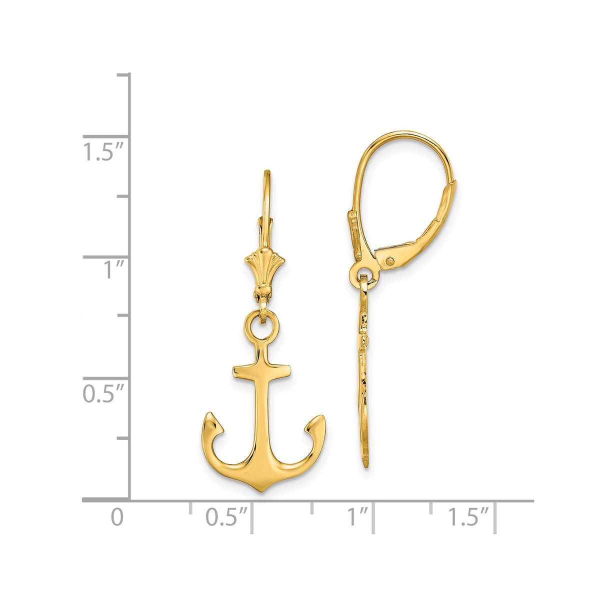 14k Yellow Gold Anchor Dangle Leverback Earrings, Nautical Christian Faith Jewelry for Women