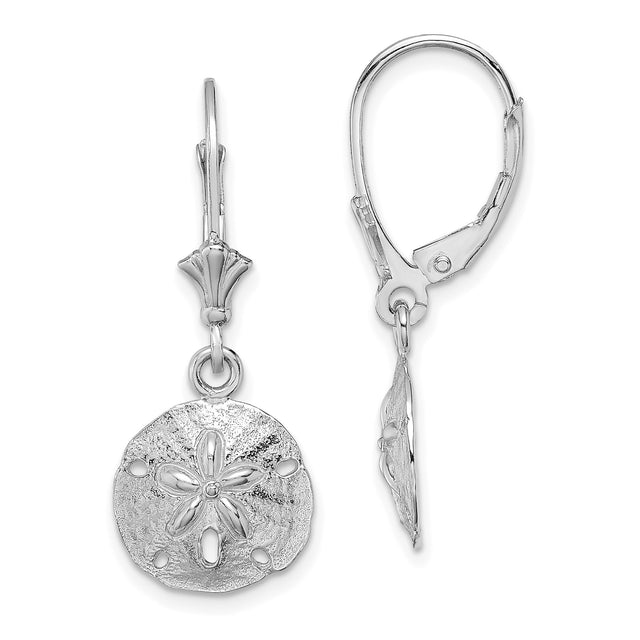 14k White Gold Dangle Earrings with Sand Dollar Charms, Nautical Coastal Theme for Women