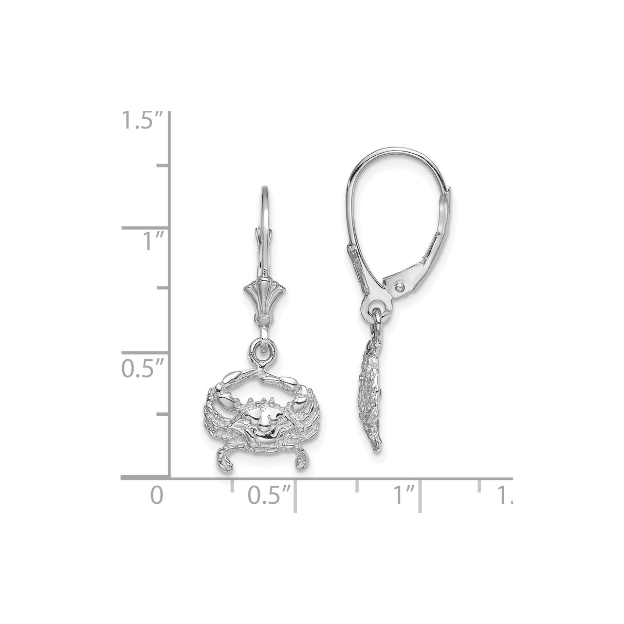 14k White Gold Crab Dangle Earrings, Cancer Zodiac Coastal Ocean Theme for Women